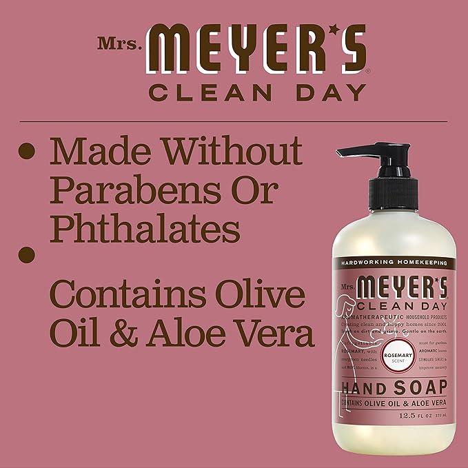 Mrs. Meyer's Clean Day Liquid Hand Soap Bottle, Rosemary Scent, 12.5 Fl Oz (Pack of 3)