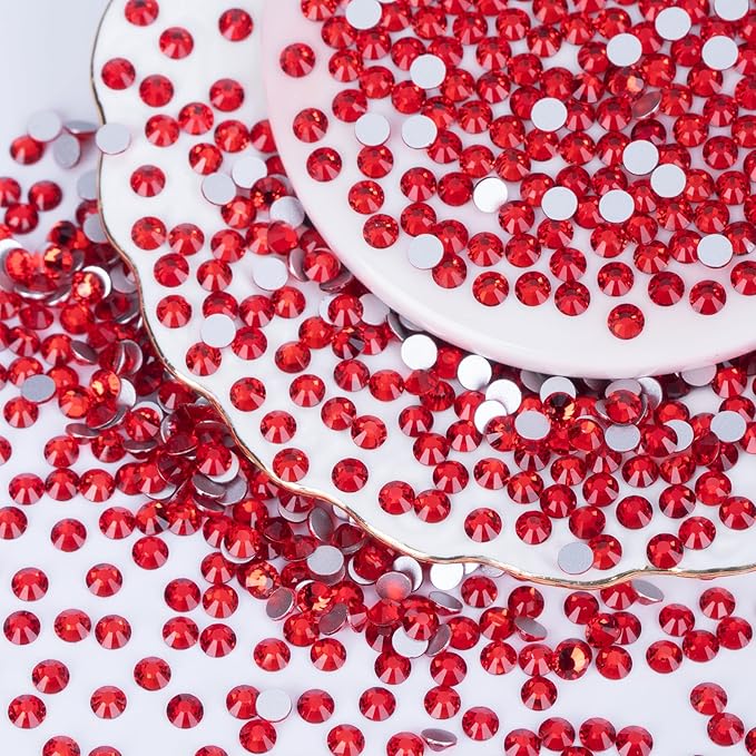 2000PCS Red Rhinestones Bulk, Flat Back Crystal Glass Stone Round Gems,SS30, 6.4-6.6mm