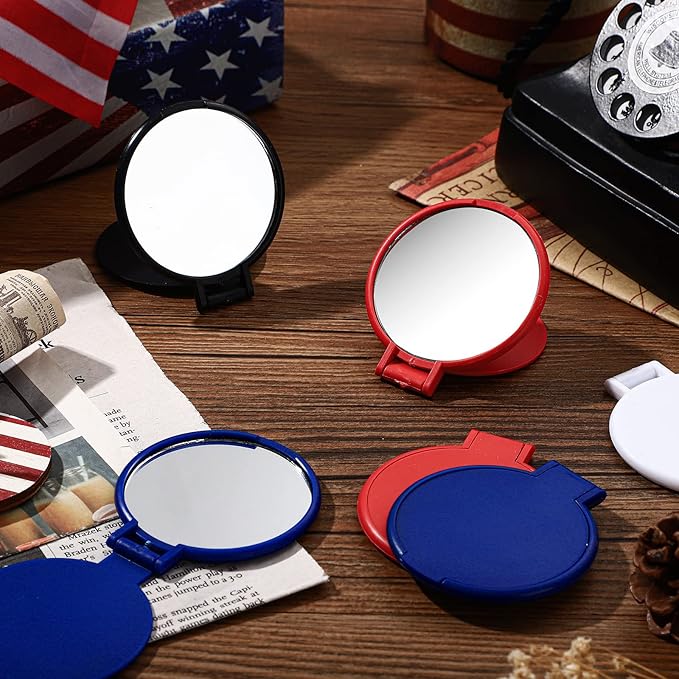 Weysat 48 Pcs Bulk Compact Mirror for Women Gift Pink Pocket Purse Multicolor Mini Mirror Gifts Stuffer for Wife Lover(Red, Blue, White, Black)