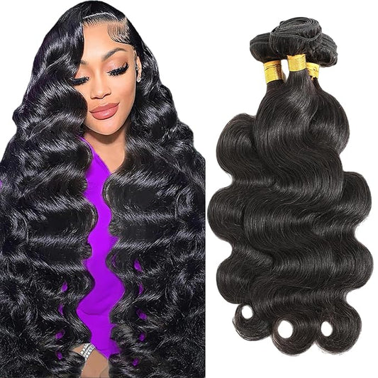 30 32 34 Inch Body Wave Bundles Human Hair 12A 100% Unprocessed Brazilian Virgin Hair 3 Bundles Body Wave Extensions Natural Black