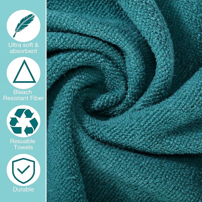 Newwiee 72 Pack Microfiber Bleach Proof Towels Bulk for Salon 18 x 30 Inch Dry Lint Free Hair Drying Hand Towels for Hair, Gym, Bath, Spa, Shaving, Barber(Green)