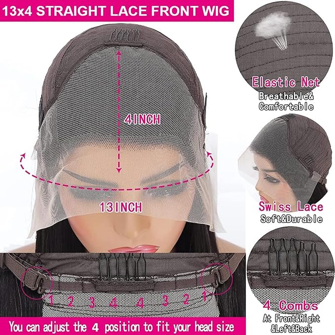 13x4 Lace Front Wigs Human Hair Pre Plucked with Baby Hair 150% Density Straight Brazilian Virgin Frontal Wigs Human Hair 13x4 Glueless HD Lace Closure Human Hair Wigs for Black Women(30 Inch)