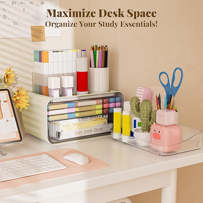 Delamu Bathroom Counter Organizer 2-Drawers 2-Tier Acrylic Makeup Organizer for Vanity Countertop, Skincare Perfume Storage, Easy Assembly, Ideal Gift for Women Cream White