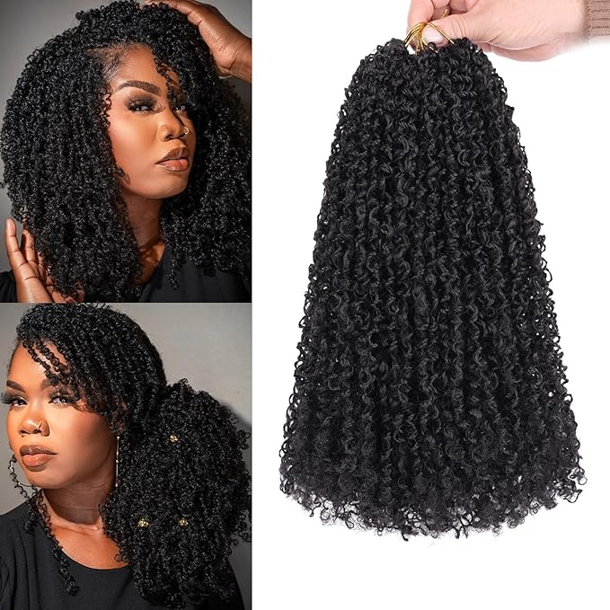 COOKOO 14 Inch Pre Twisted Micro Yanky Twists Crochet Hair 8 Bundles/Lot Yanky Twist Passion Twist Crochet Hair Pre Looped Spring Twist Crochet Hair Kinky Curly Twist Crochet Hair for Women 1B#