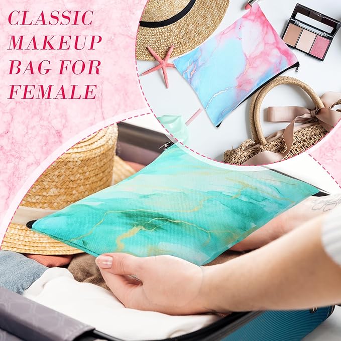 Eccliy 20 Pcs Marble Makeup Bag Cosmetic Bag Canvas Gifts Marble Themed Accessories for Girls Toiletry Pouch with Zipper for Women Party Shopping Home Travel, 9 x 7 Inch