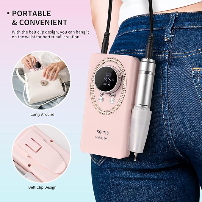 LimeGirl Electric Nail Drill Professional for Acrylic Nail Kit, Portable Electric Manicure Pedicure Polishing Set with 13 in 1 Nail Drill Bits Kit, 2024 Upgraded Electric Nail File 45000RPM (Pink)