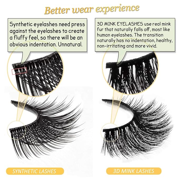 GOO GOO Mink Eyelashes, Daily Type 3D Mink Eyelashes 16mm to 20mm 10 Styles Multipack Natural Layered Effect, Hand Made Strips Fake Eyelashes 100% Real Siberian Luxury Reusable False Eyelashes