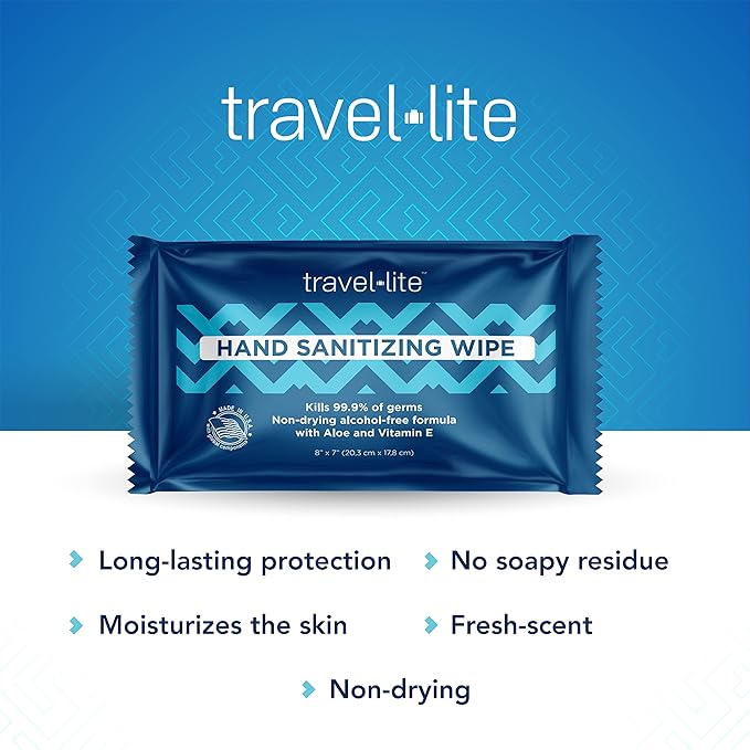 Alcohol-Free Hand Wipes with Aloe Vera and Vitamin E, Fresh Scent 50ct Individually Wrapped Travel Essentials Wipes for Adults and Kids