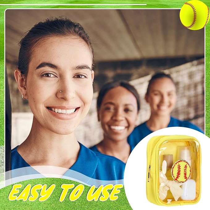 Reginary 12 Pcs Chenille Patch Gift Bags Senior Night Gift Bag Waterproof Travel Size Pack for Party Favors Team Stuff(Yellow,Softball)