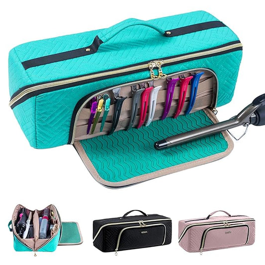 Large Travel Bag - 2in1 Hair Tools Organizer for Dryer Brush, Flat Irons, Straighteners, Curling Irons, Makeup Bag