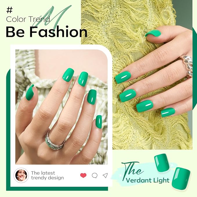 Modelones Green Press on Nails, Spring Easter Short Square Fake Nails, Summer Spring Reusable Nail Kit with Nail Glue Adhesive Tabs Mini Nail File, Nails Press Ons 32Pcs16 Sizes, Women Girl Gift