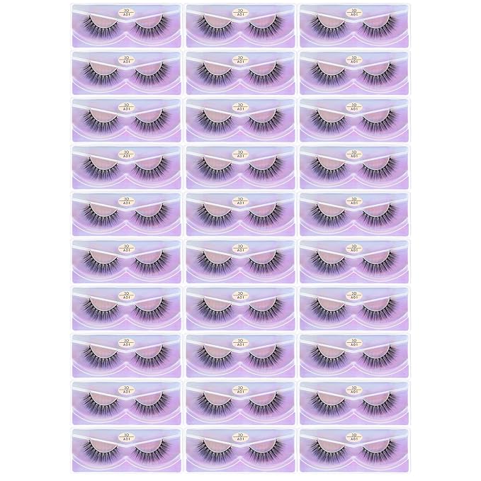 FARRED Wholesale Faux Mink Lashes 30 Pairs 3D A01 Medium Length Vegan Eyelashes Fluffy Volume Strip Lashes Bulk Fake Mixed Natural Look 3D False Eyelashes (3D A01)