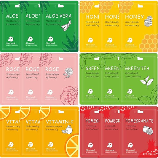 Facial Mask Sheet,Face Mask Skin Care Bulk Pack,Hydrating Spa Face Mask For Sensitive Skin, Facial Masks Sets For Women/Teen Girls (18-Packs)