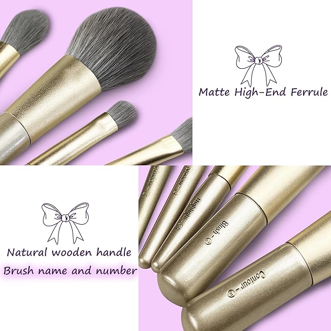 Jilier 14 pcs Mini Makeup Brushes and Pocket Mirror, Travel Makeup Brush Set, LED Compact Mirror with Light, Travel Size with Case, Portable for Handbag, Travel Essentials for Women