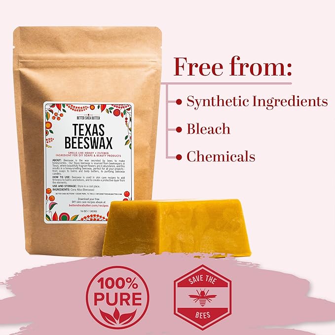Better Shea Butter Bees Wax for Candle Making | Raw Beeswax for Candles, Food Grade | 100 Pure Beeswax Bar For Lotion Making and Lip Balms Making | 1 lb (16 oz)