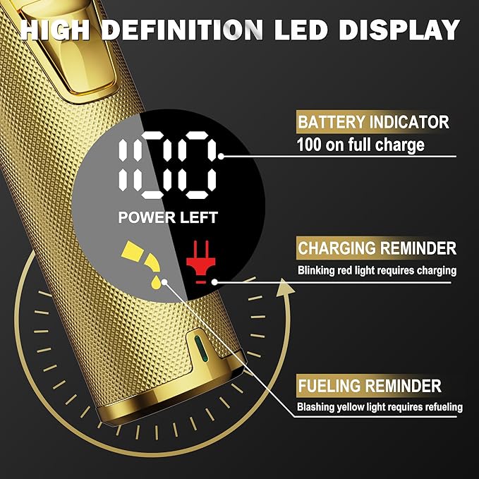FADEKING® Professional Hair Clippers for Men - Cordless Barber Clippers for Hair Cutting, Rechargeable Hair Beard Trimmer with LED Display & Quality Travel Storage Case (Gold)