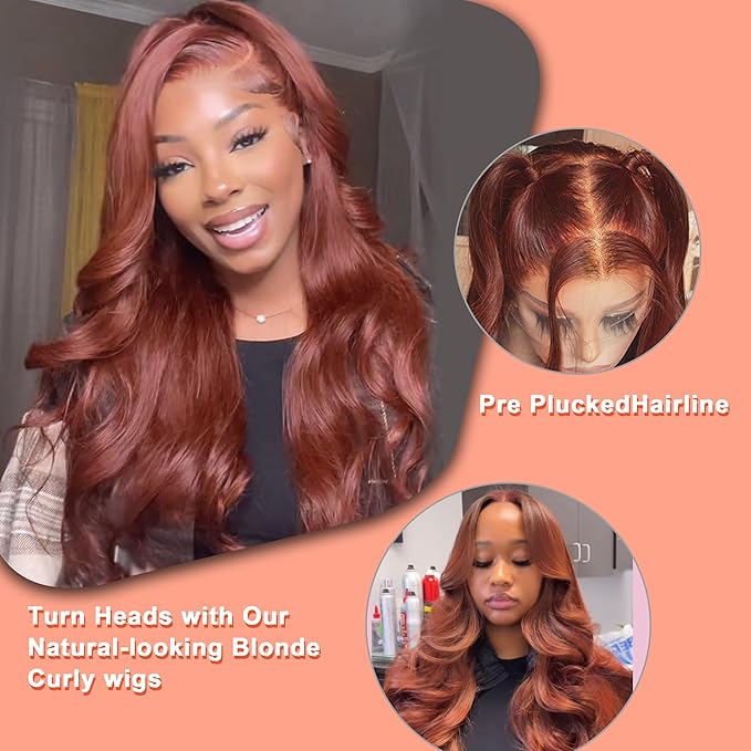 13x6 Reddish Brown Lace Front Wigs Human Hair HD Lace Front Wigs Human Hair 180 Density Body Wave Frontal Wigs Human Hair with Baby Hair Colored Glueless Wigs 14Inch