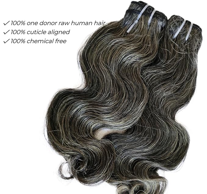 Clytie Raw Body Wave Salt and Pepper Gray Human Hair Bundles Unprocessed 20IN Grey Human Hair 1 Single Bundle, 5+ Years Long Lifespan 50% Grey Mixed 50% Black Color Virgin Hair Weave Weft