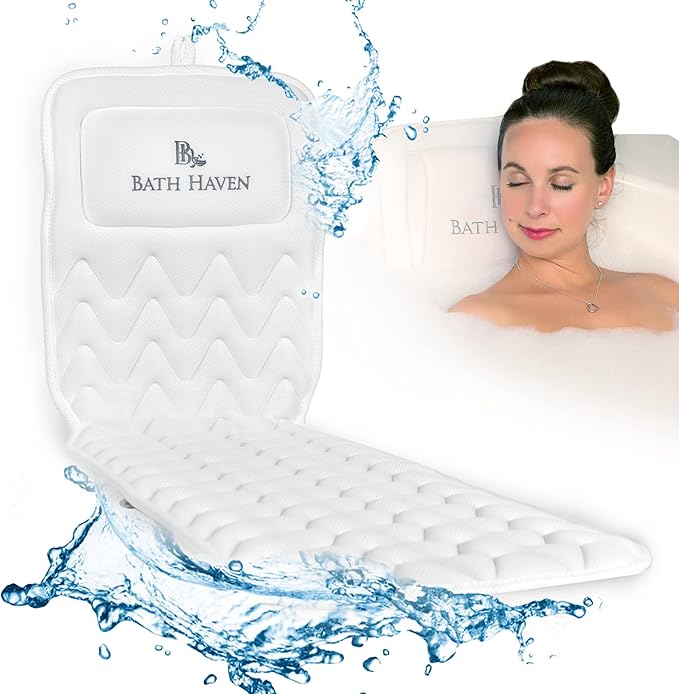 Bath Haven Bathtub Neck Support Pillow, Spa Cushion, Relaxing Headrest, Portable Washable Accessory with 3D Air Mesh Thick Soft Pillow
