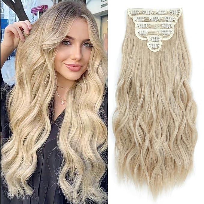 Clip in Hair Extensions for Women - 20 Inch Long Wavy Brown Extensions, 6PCS Blonde Hairpieces that Blend Naturally with Your Real Hair (20 Inch, Blonde)