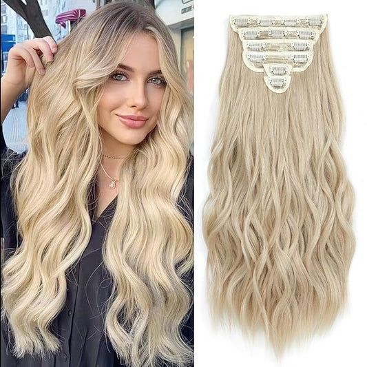 Clip in Hair Extensions for Women - 20 Inch Long Wavy Brown Extensions, 6PCS Blonde Hairpieces that Blend Naturally with Your Real Hair (20 Inch, Blonde)