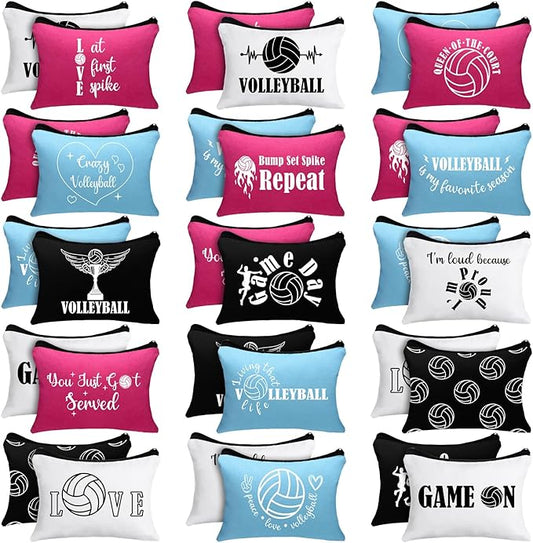 Irenare 30 Pcs Volleyball Cosmetic Bag Gifts for Women Stuff Volleyball Players Teams Travel Pouch Canvas Makeup Bags for Team Gifts(Colorful,Sports)