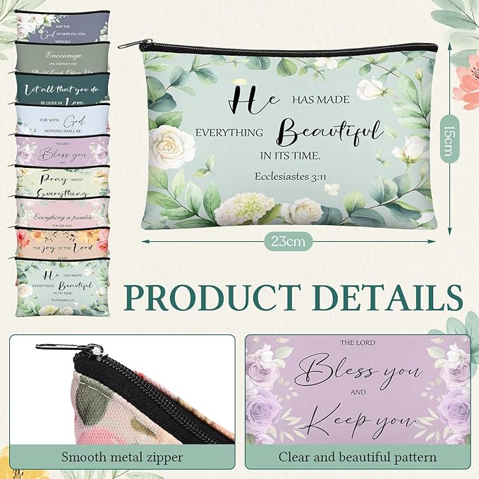 60 Pcs Christian Gifts for Women Religious Gifts Include 20 Canvas Makeup Bags 20 Bible Verse Mini Mirror 20 Inspirational Bible Keychains Church Favors for Women Mother Sister
