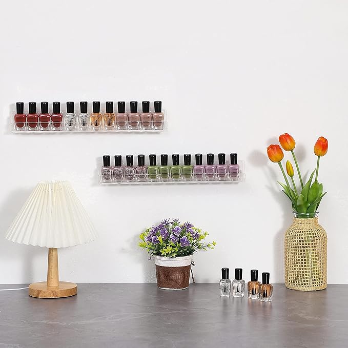4PCS Hanging Nail Polish Rack Wall Mount Nail Polish Shelves Organizers and Storage for Nail Salon Clear Wall Essential Oil Shelf Gel Fingernail Polish Holder and Tattoo Studio Decor Paint Shelf