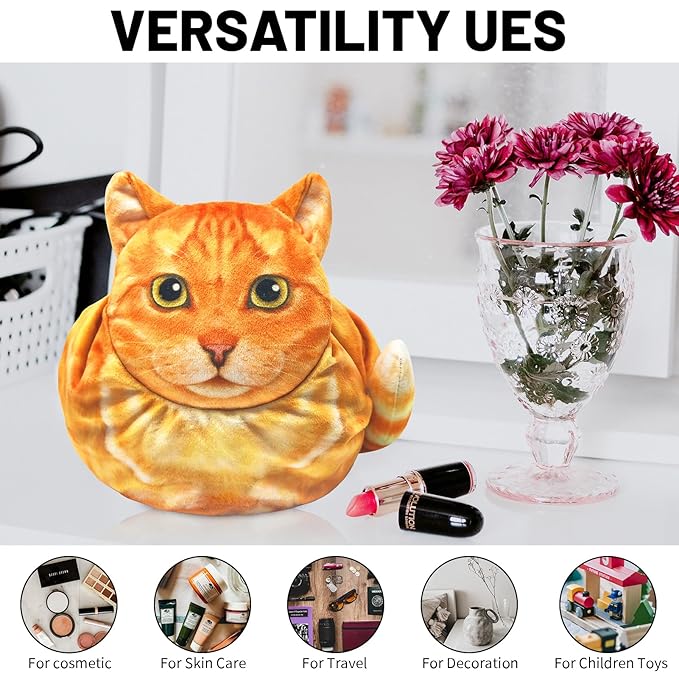 Openhaha Drawstring Travel Organizer, Cosmetic Pouch - Cat Gift for Women, Lay Flat Makeup Bag Gifts for Cat Lovers (2-Pack)