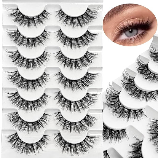 Ninglash Wispy Lashes Strips False Eyelashes Clear Band Natural Look 14mm Faux 3D Mink Lashes 7 Pairs Fluffy Cat Eye Lash Pack