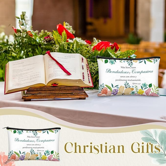 Jetec 30 Pcs Christian Gift for Women Religious Mother's Day Gifts Cosmetic Bags Inspirational Bible Verse Pencil Pouch Makeup Bags with Zipper for Travel Women Mother Sister(Spanish Bright Style)