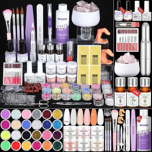 SAVILAND Professional Acrylic Nail Kit with Drill: Beginner's Starter Set with Essential Oil Nail Primer Dehydrator