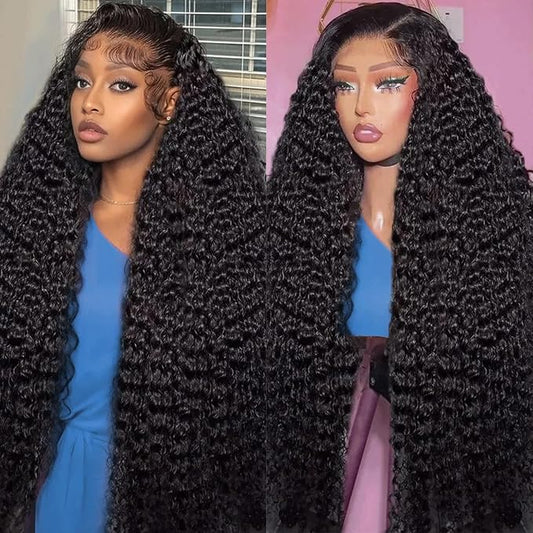 28 Inch Deep Wave Lace Front Wigs Human Hair Wigs 180% Density 13x6 HD Transparent Deep Curly Lace Frontal Wig Human Hair Lace Front Wigs Pre Plucked with Baby Hair