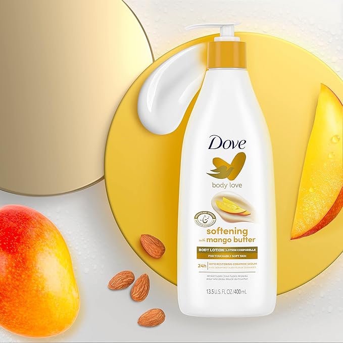 Dove Body Love Softening Body Lotion with Mango & Almond Pack of 3 For Touchably Soft Skin Butters Lotion for Dry Skin with Restoring Ceramide Serum 13.5 oz