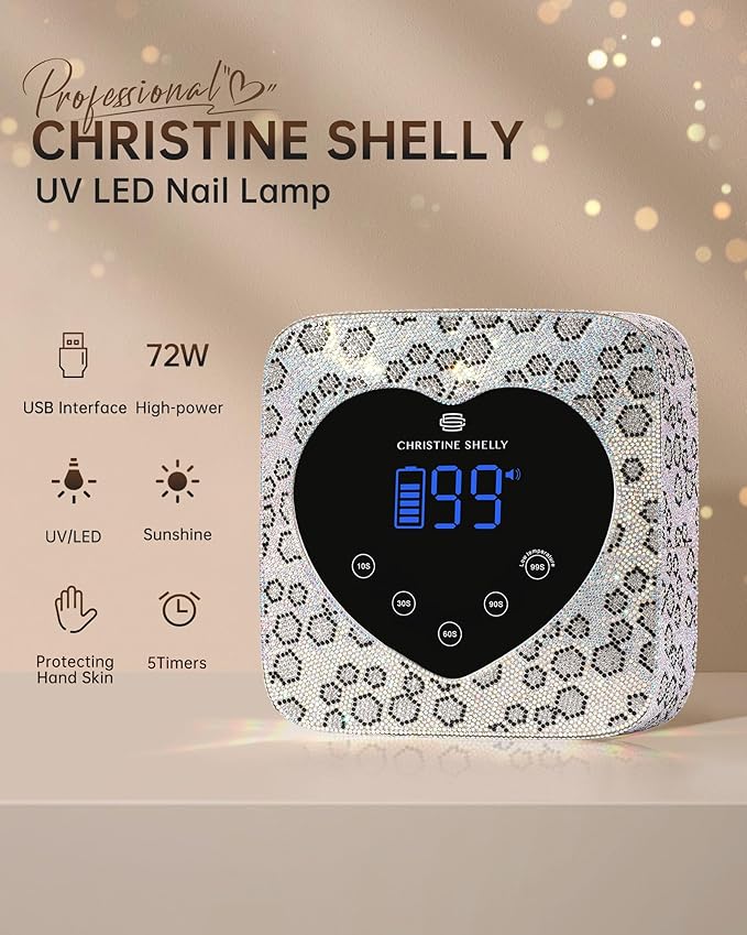 UV LED Nail Lamp 72W Rechargeable Sparkly Wireless Nail Dryer Gel Polish Light with 5 Timer Setting Professional Quick Dry Curing Lamp with Display Auto Sensor for Salon & Home