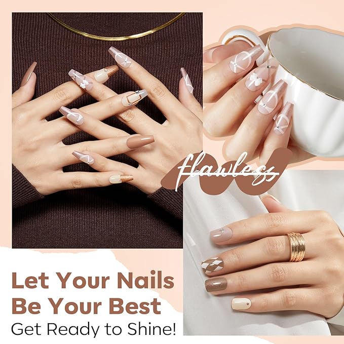 modelones Nail Polish Set 6 Colors, Milky White Brown Metallic Nude Bronze Quick Dry Mini Nail Lacquer Kit Shimmer Burnt Orange Copper Nail Art DIY Home Salon Manicure Gift for Women Girls