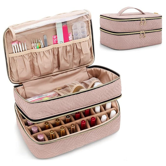 BAFASO Nail Polish Organizer Holds 40 Bottles (15ml - 0.5 fl.oz), Nail Polish Case with Manicure Tools Storage Sections (Patented Design), Pale Rose