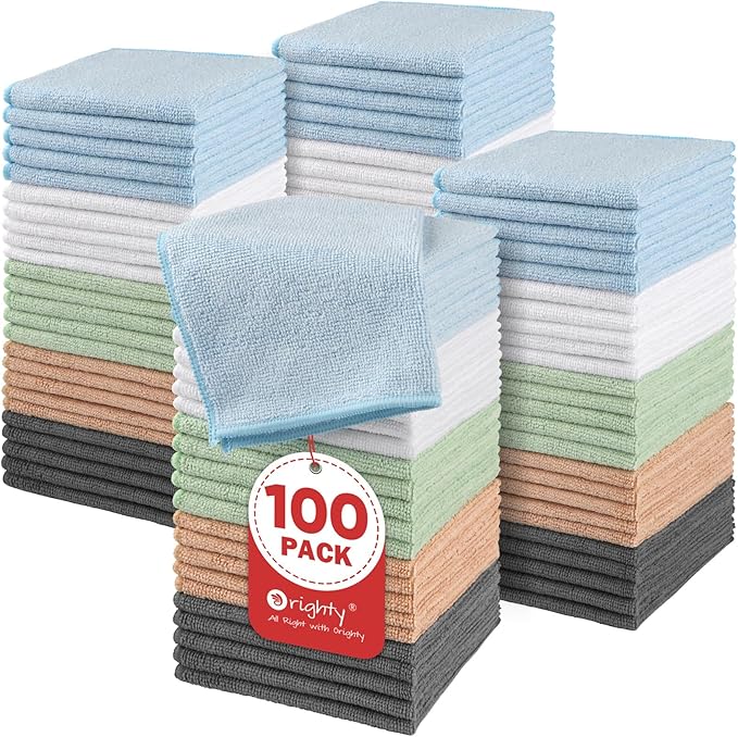 Orighty Microfiber Washcloths Bulk Towels Set 100 Pack, Highly Absorbent and Soft Feel Face Cloths, Multi-Purpose Wash Cloths & Hand Towels for Bathroom, Hotel, Spa, and Gym, 12x12 Inch, Multi-Color
