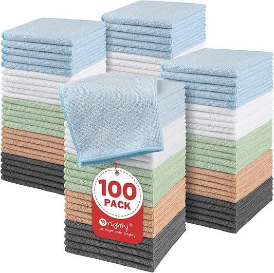 Orighty Microfiber Washcloths Bulk Towels Set 100 Pack, Highly Absorbent and Soft Feel Face Cloths, Multi-Purpose Wash Cloths & Hand Towels for Bathroom, Hotel, Spa, and Gym, 12x12 Inch, Multi-Color