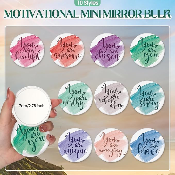 40 Pcs Employee Appreciation Gifts 20 Inspirational Canvas Makeup Bags 20 Compact Mirrors Bulk Cosmetic Bags Round Portable Pocket Mirror Thank You Gifts for Women (Inspiration)