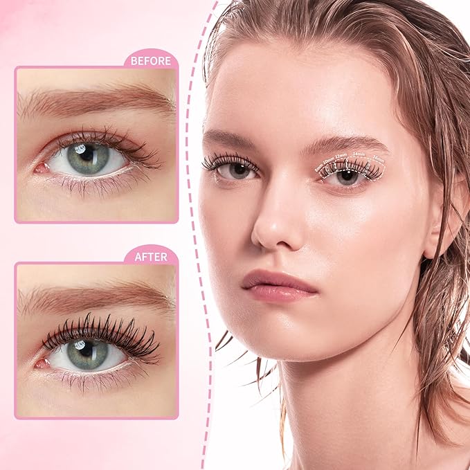 Manga Lash Clusters Kit Individual Lashes Wispy 8-18mm Fairy Eyelash Clusters Kit C Curl - WideSpan Wet-Look Spiky Lashes 0.05mm Ultra-Thin Clear Band with Bond and Seal DIY at Home(Cupid Kit)