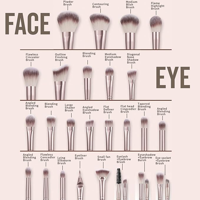 Professional Makeup Tools Set, 54pcs set Cosmetic Brush & Sponge & Puff & Headband & Brush Cleaning Bow Set,Facial Makeup & Cleaning Accessories, Makeup Products, Valentine Day Gift for her