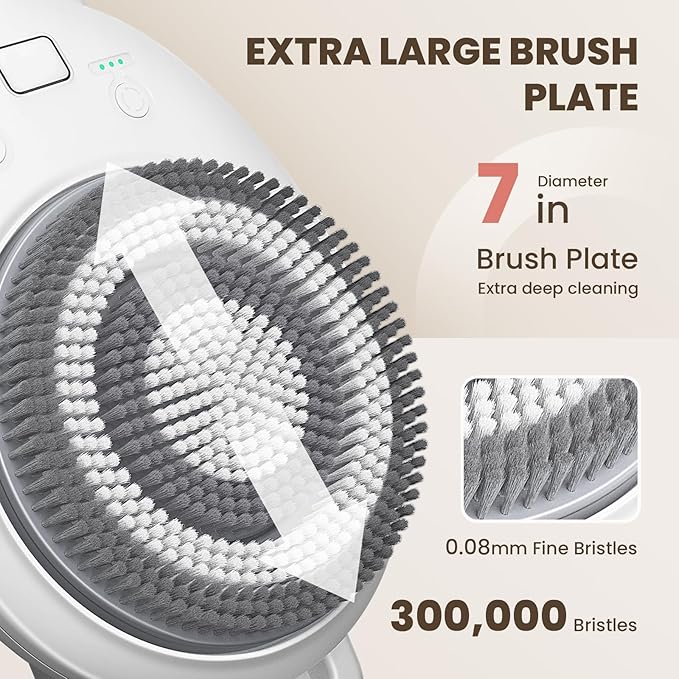 Wall Mounted Exfoliating Brush, 360° Autorotation Electric Shower Brush, with Four Deep Cleansing Heads, 3-Speed Adjustment, Ai Smart Electric Back Scrubber for Shower Wall