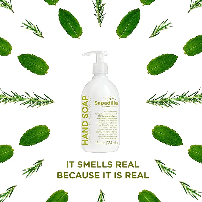 Sapadilla Liquid Hand Soap - Rosemary + Peppermint - Made with 100% Pure Essential Oil Blends, Cleansing & Moisturizing, Aromatic & Fragrant Hand Soap, Plant Based, Biodegradable, 12 Ounce (Pack of 1)