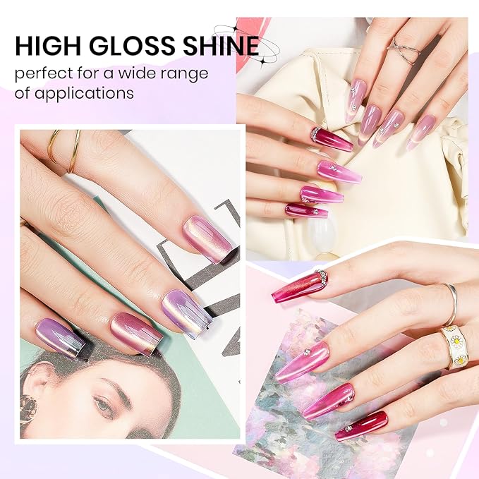 Cat Eye Gel Nail Polish Set, 12 Colors Magnetic Cateye Gel Polish with Magnet Holographic Gold Glitter Pink Purple Blue Summer Color Cat Eye Effect Soak Off Lamp for DIY Salon Manicure at Home