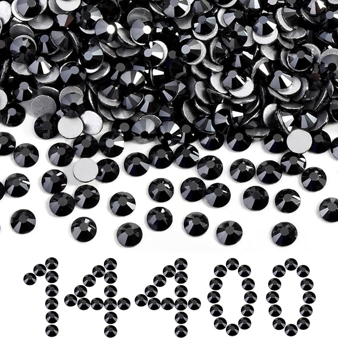 Beadsland Flatback Rhinestones Bulk, 14400pcs Rhinestones for Nails Crafts Clothes DIY Decoration, Jet Hematite, SS10, 2.7-2.9mm