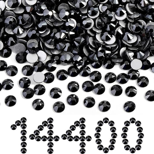 Beadsland Flatback Rhinestones Bulk, 14400pcs Rhinestones for Nails Crafts Clothes DIY Decoration, Jet Hematite, SS10, 2.7-2.9mm