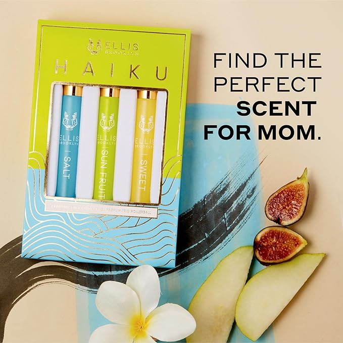 Ellis Brooklyn HAIKU Fragrance Trio - Clean Perfume, SALT, SWEET, & SUN FRUIT Rollerball Perfume for Women, Travel Size Perfume Gift Sets for Women