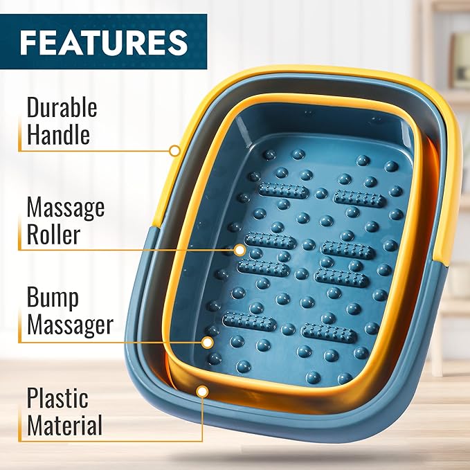 Advanced Collapsible Foot Spa Portable Pedicure Tub with Acupressure Points, Lightweight and Compact, Blue & Orange