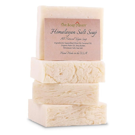 Himalayan Salt Soap Bars with Sea Salt & Shea Butter – 4 Soap Bars, Handmade in USA, All Natural, Non-GMO, Unscented (4.5 oz Each)